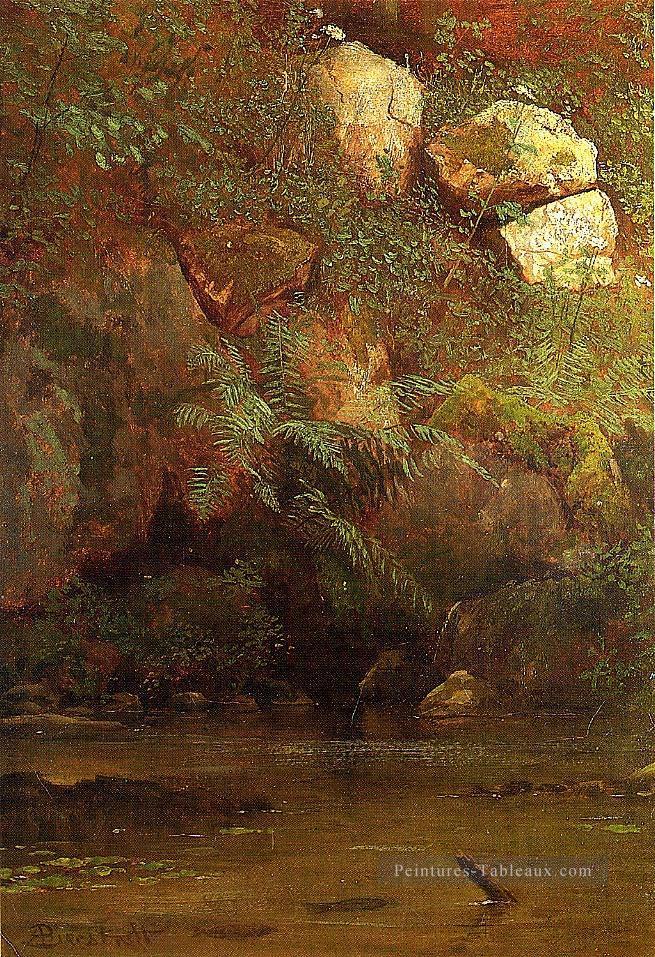 Fougères et rochers sur un remblai Albert Bierstadt Peintures à l'huile